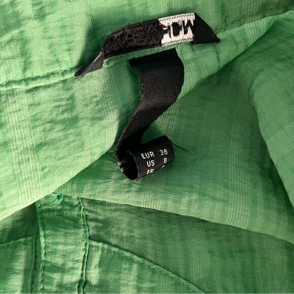 H&M Green Silky Peasant Button Front Popover Short Sleeve Blouse Women’s Size 8 - Picture 8 of 10